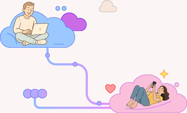 Couple chatting in a clouds