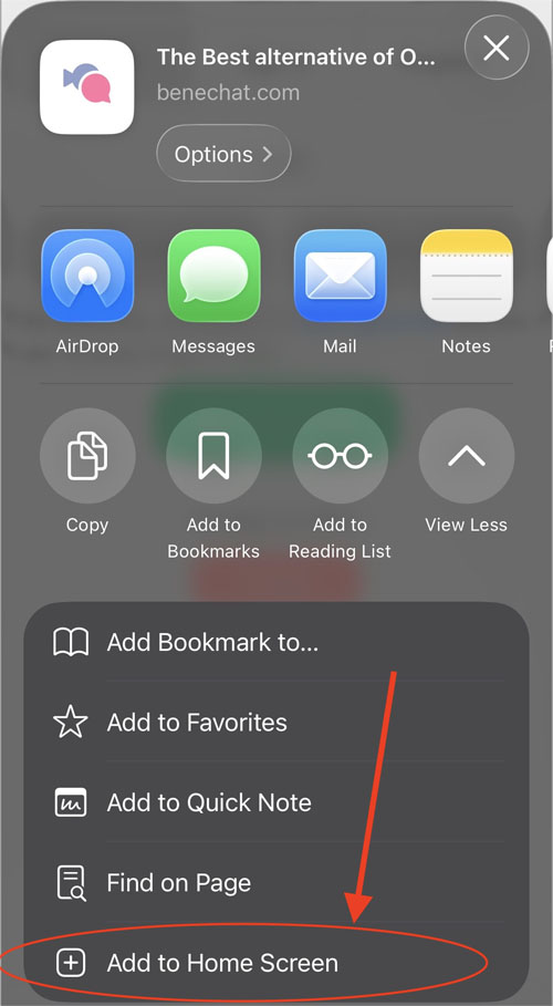 روی Add to Home Screen کلیک کنید