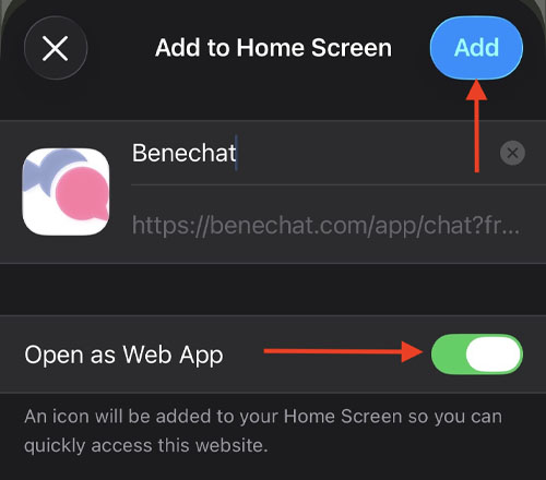 افزودن Benechat PWA را کامل کنید