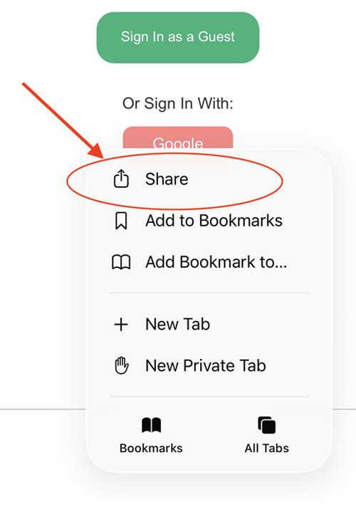 روی گزینه Share کلیک کنید