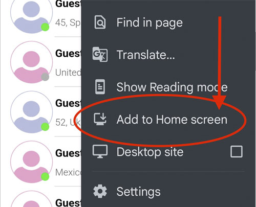 روی Add to Home Screen در Chrome کلیک کنید